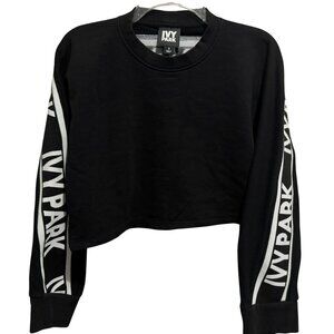 IVY PARK Black Cropped Sweater Sweatshirt White Tape Logo Oversized Trendy Sz S